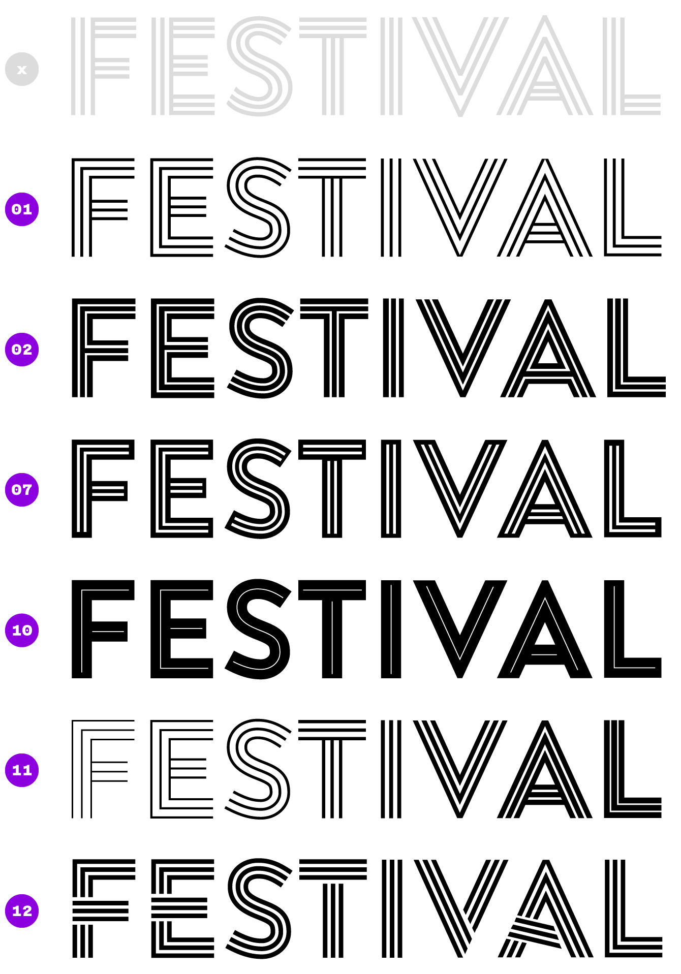 custom type, typografische Anpassung, typographic, adaptation, Jakob Runge,26+, 26plus, Type-Job, Dominic Forde, Famous Visual Services, Melbourne Festival, Art, inline, striped, optically improve